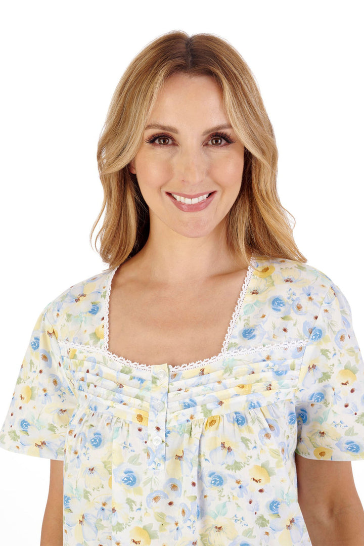 Slenderella ND05230 Blue Watercolour Floral Print Nightdress - Shirley Allum Boutique