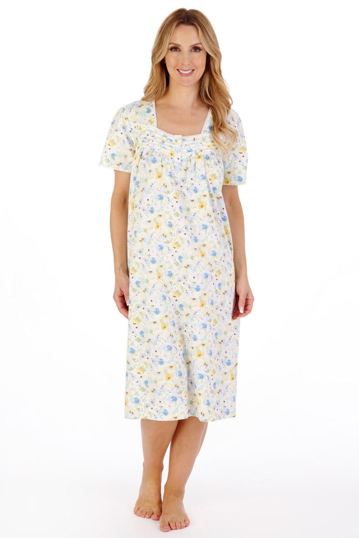 Slenderella ND05230 Blue Watercolour Floral Print Nightdress - Shirley Allum Boutique