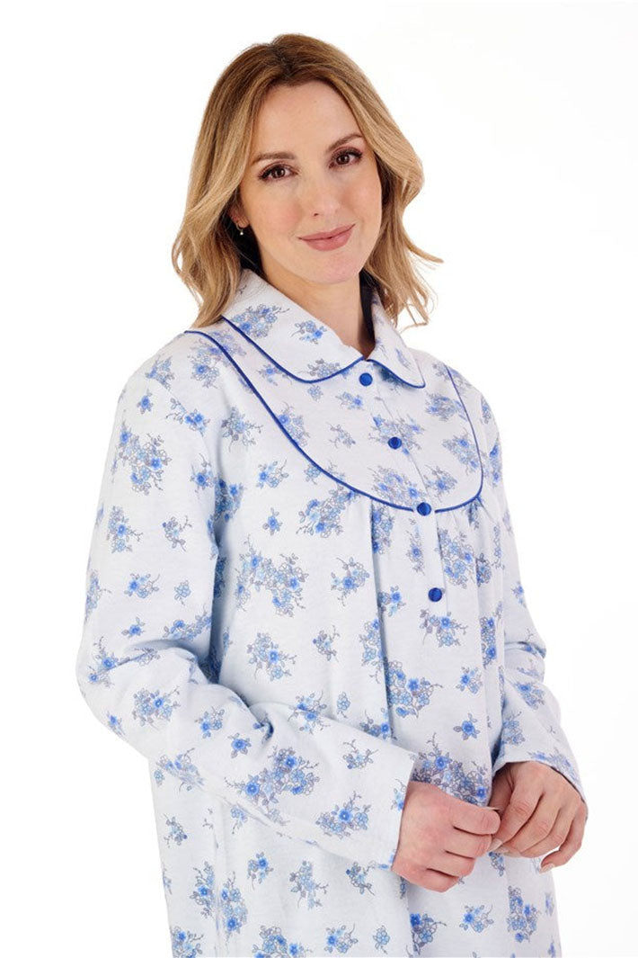 Slenderella ND88212 Blue Floral Flannel Nightdress - Shirley Allum Boutique