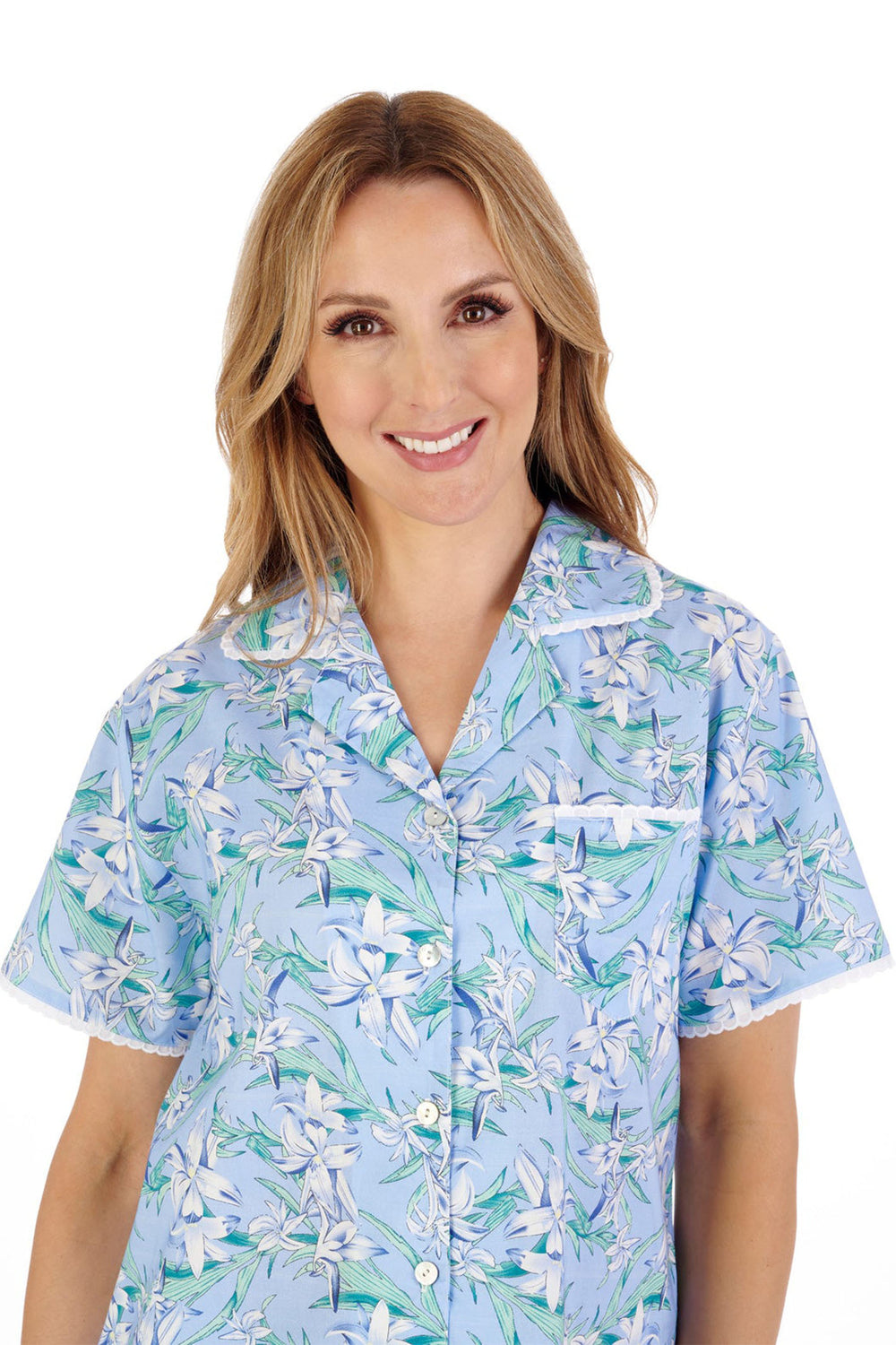 Slenderella PJ05223 Blue Floral Pyjamas - Shirley Allum Boutique