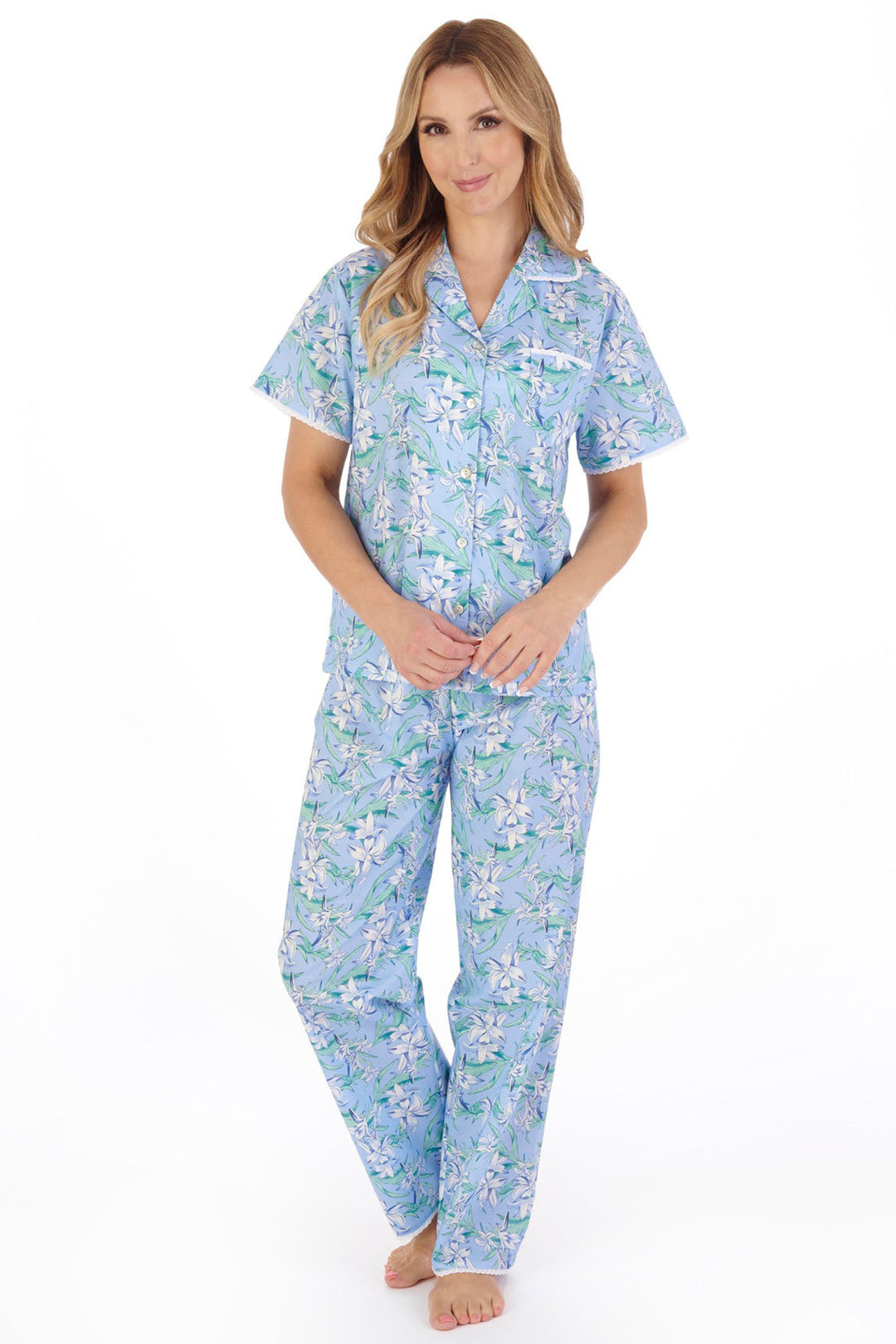 Slenderella PJ05223 Blue Floral Pyjamas - Shirley Allum Boutique