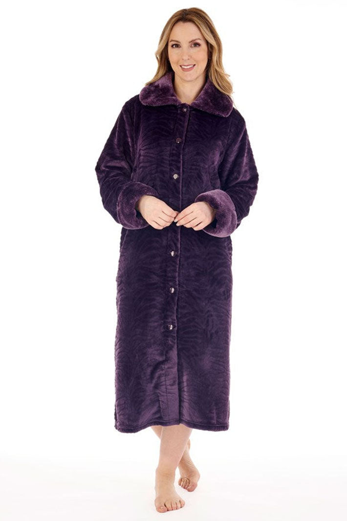 Slenderella Purple Faux Fur Button Through Housecoat HC88336 - Shirley Allum Boutique