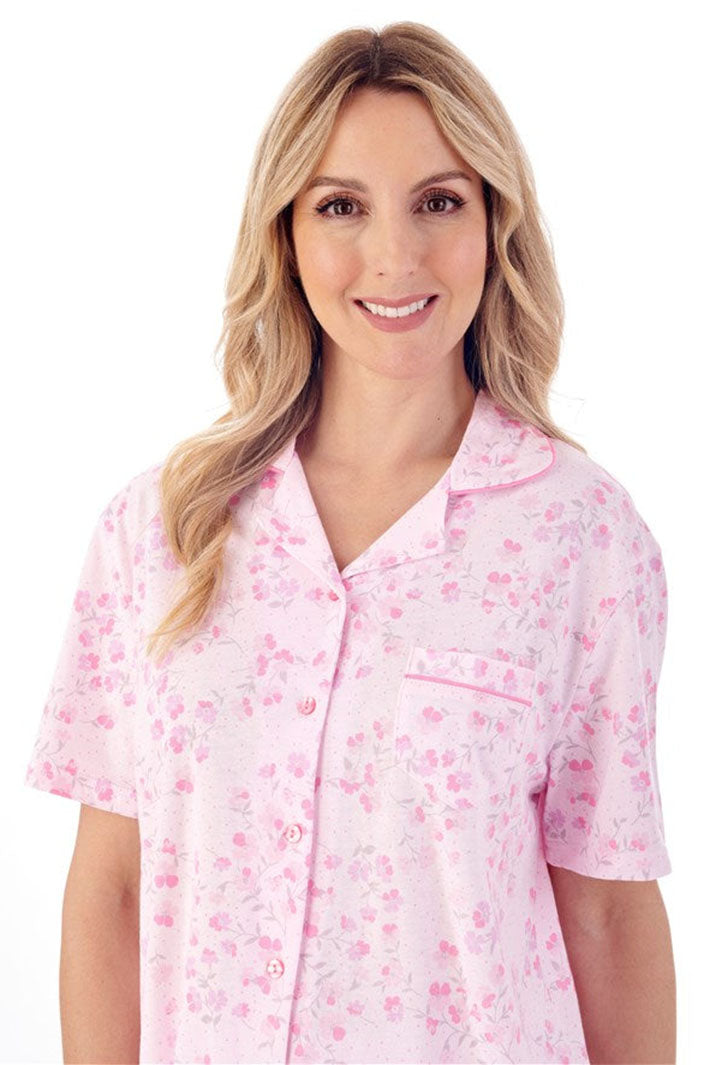 Slenderella Pyjama Set Pink Trailing Floral Print Jersey PJ01104 - Shirley Allum Boutique