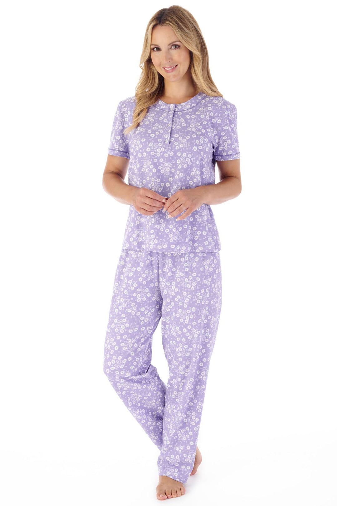 Slenderella Pyjama Set Purple Single Colour Floral Jersey PJ03162 - Shirley Alum Boutique