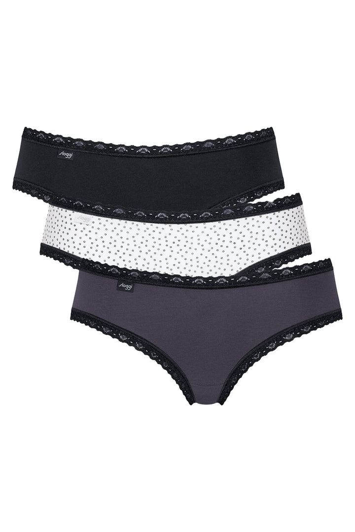 Sloggi 10198269 M014 247 Weekend Black Mix 3 Pack Hipster Brief - Shirley Allum Boutique