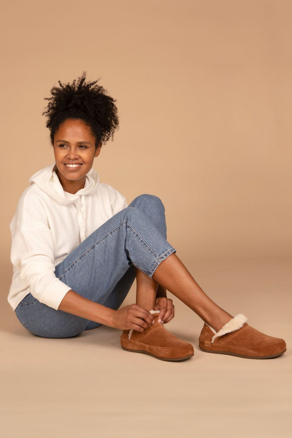 Strive Geneva Suede Faux Fur Slipper Classic Tan - Shirley Allum Boutique