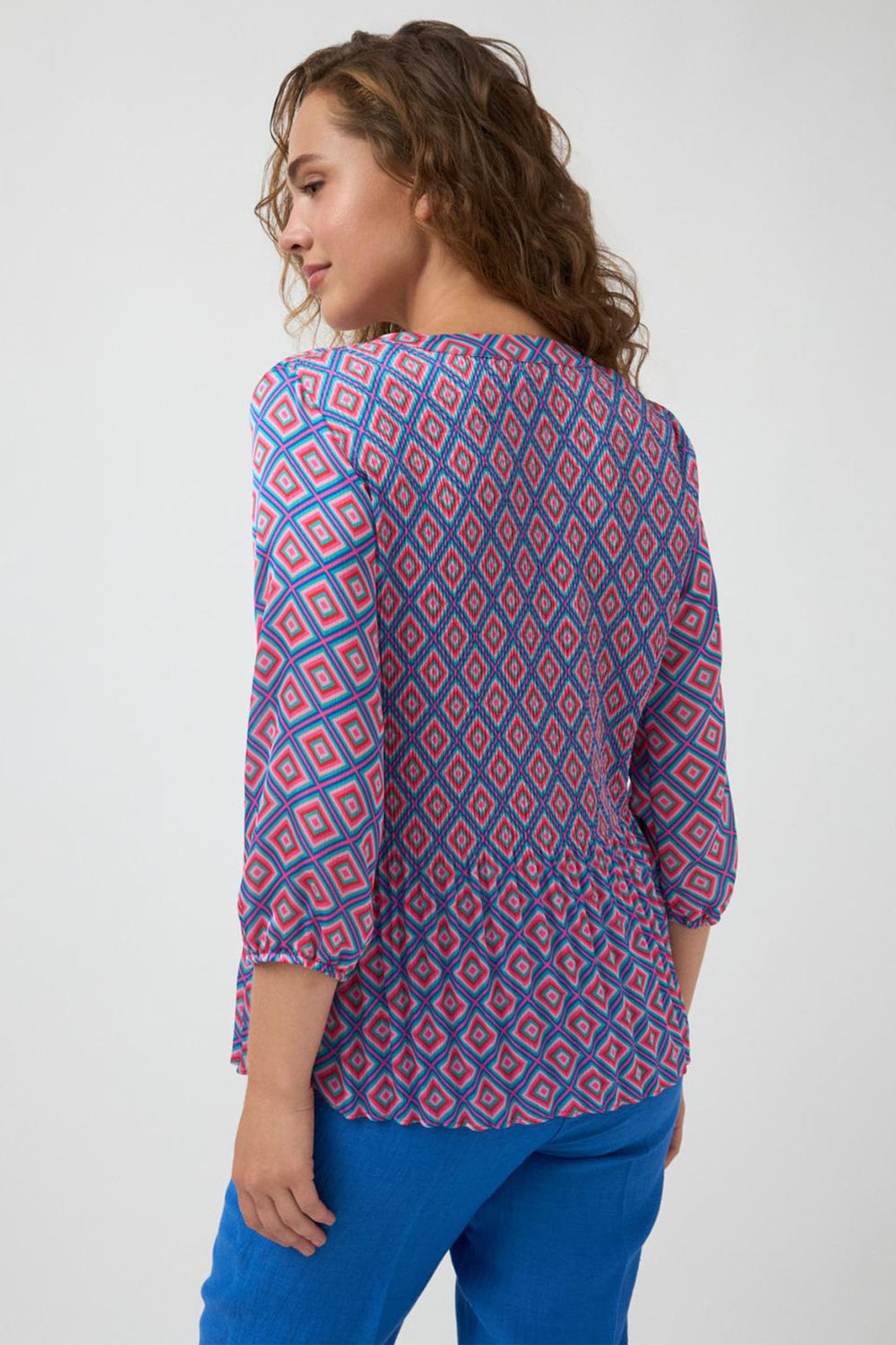 Tinta Blouse Oliva Pleated Geometric Print Rose Pink - Shirley Allum Boutique