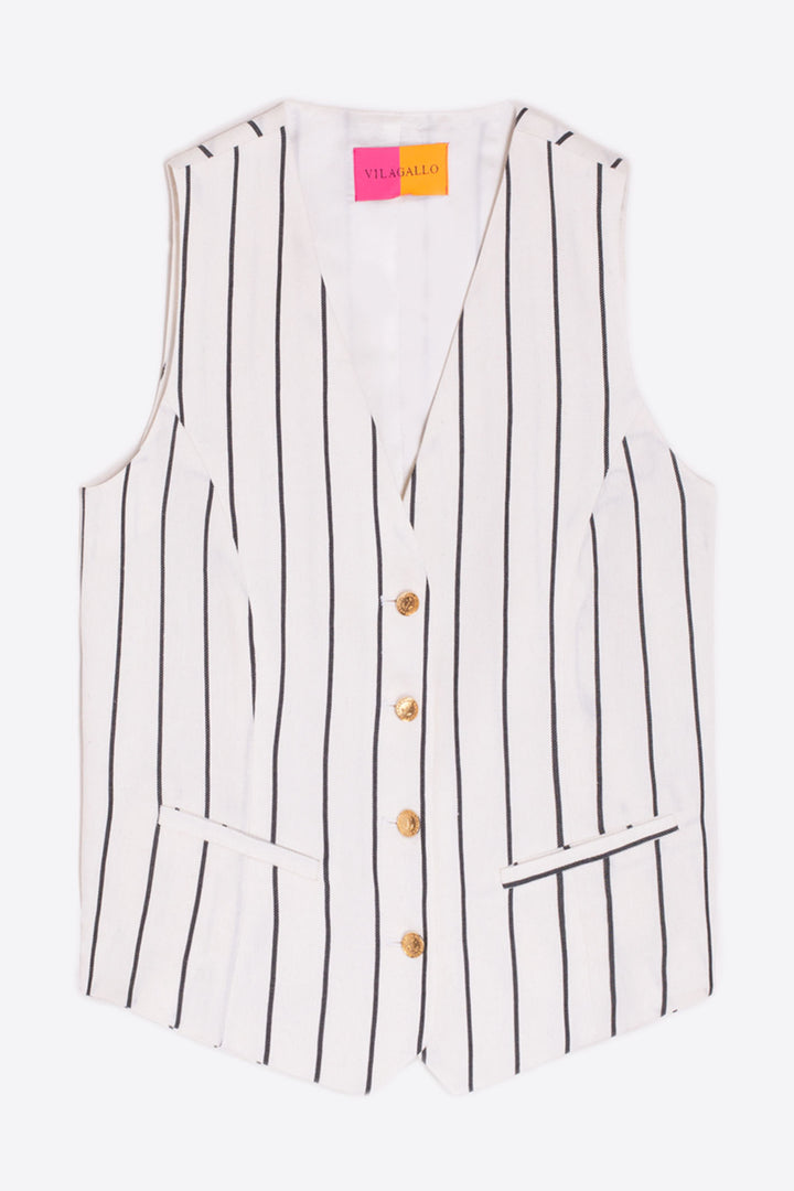 Vilagallo Agata Waistcoat White Black Stripe 32183 - Shirley Allum Boutique