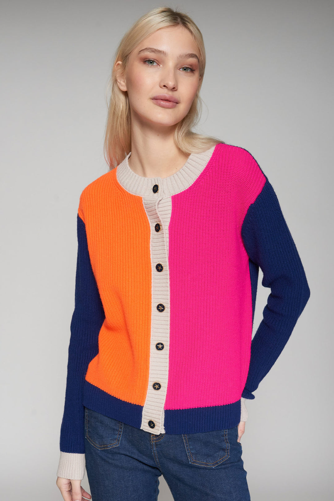 Vilagallo Cardigan Pink Orange Button Front 31644 - Shirley Allum Boutique