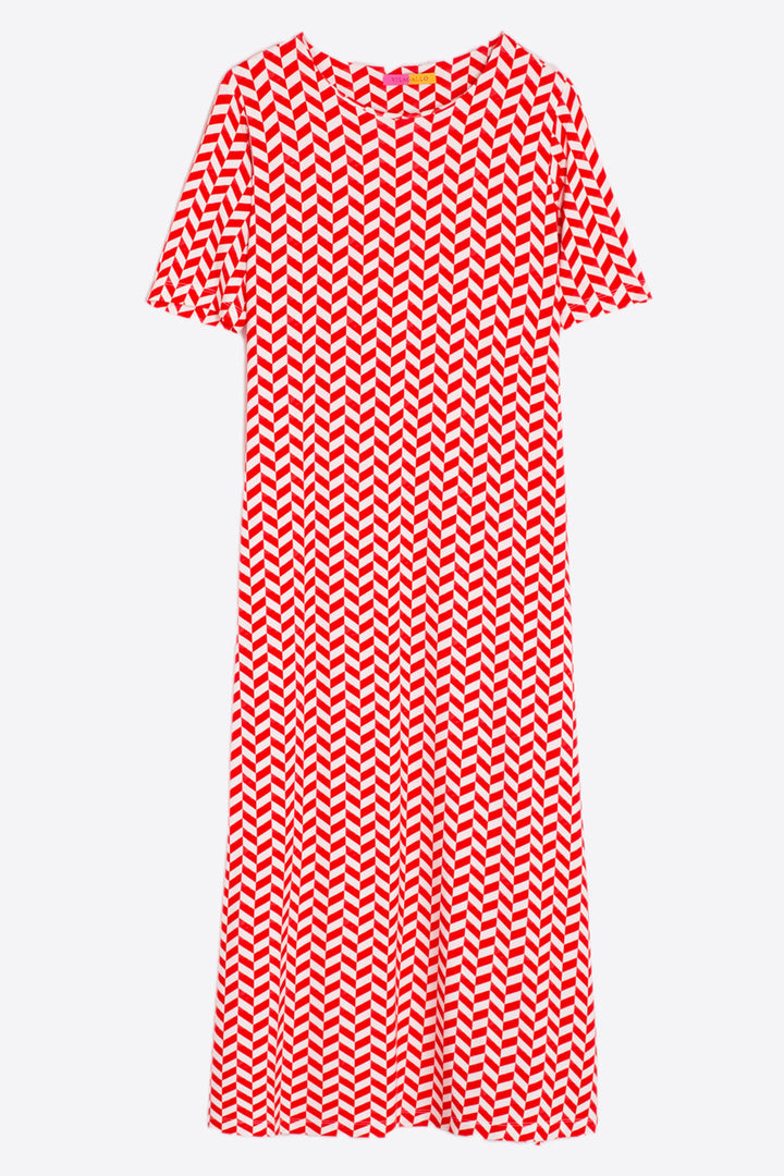 Vilagallo Clara Dress Espiga Geometric Rojo Print 32284 - Shirley Allum Boutique