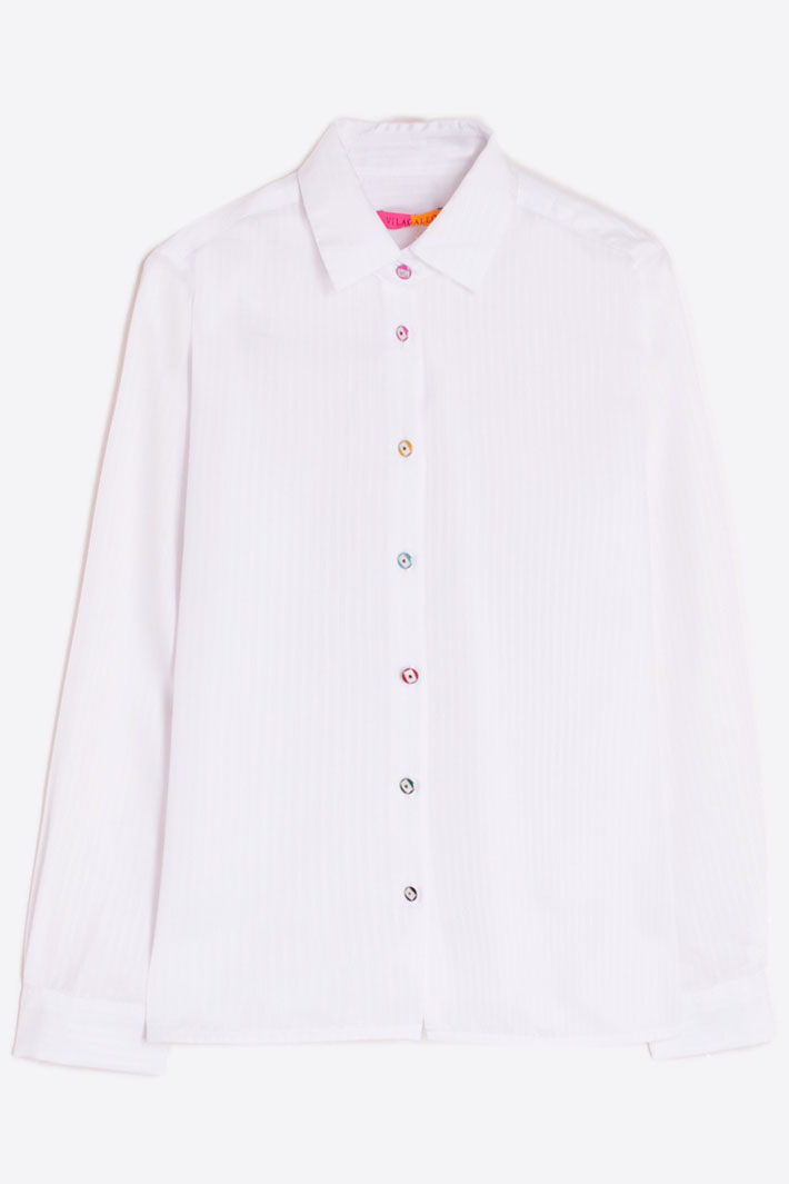 Vilagallo Isa Shirt White Stripe Structure CMSSS4W826 32063 - Shirley Allum Boutique