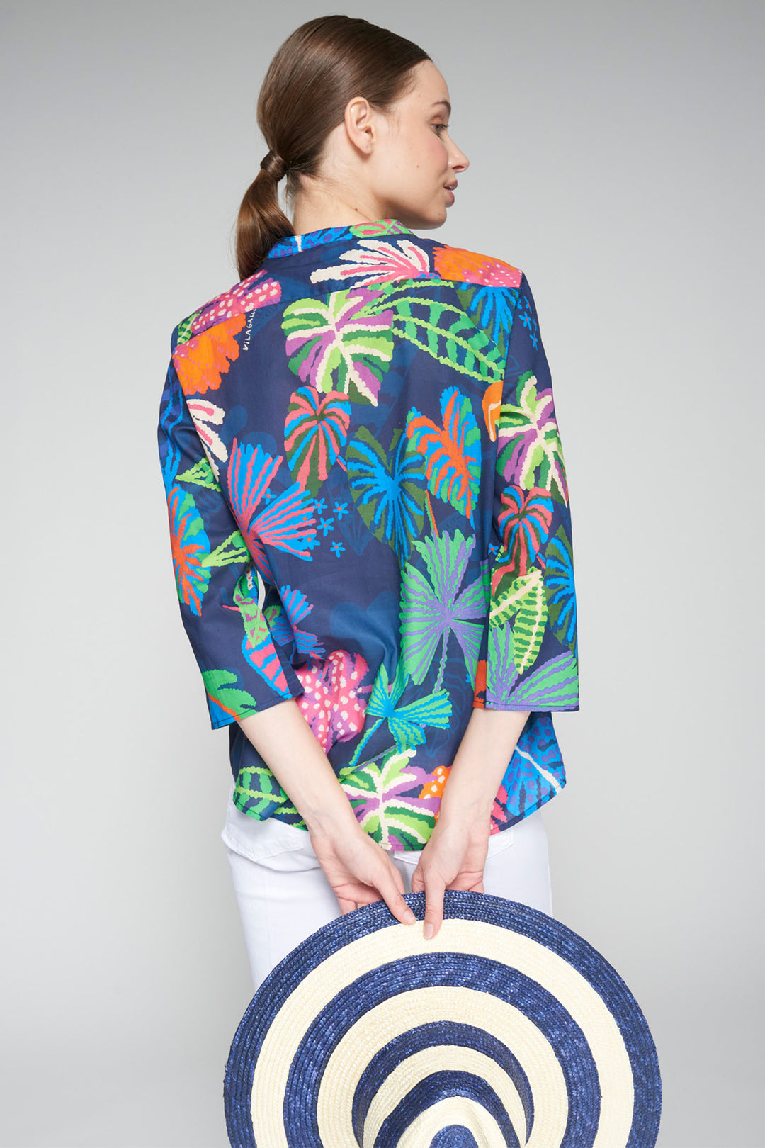 Vilagallo Juliet Blouse Blue Jungle Tropical Print 32277