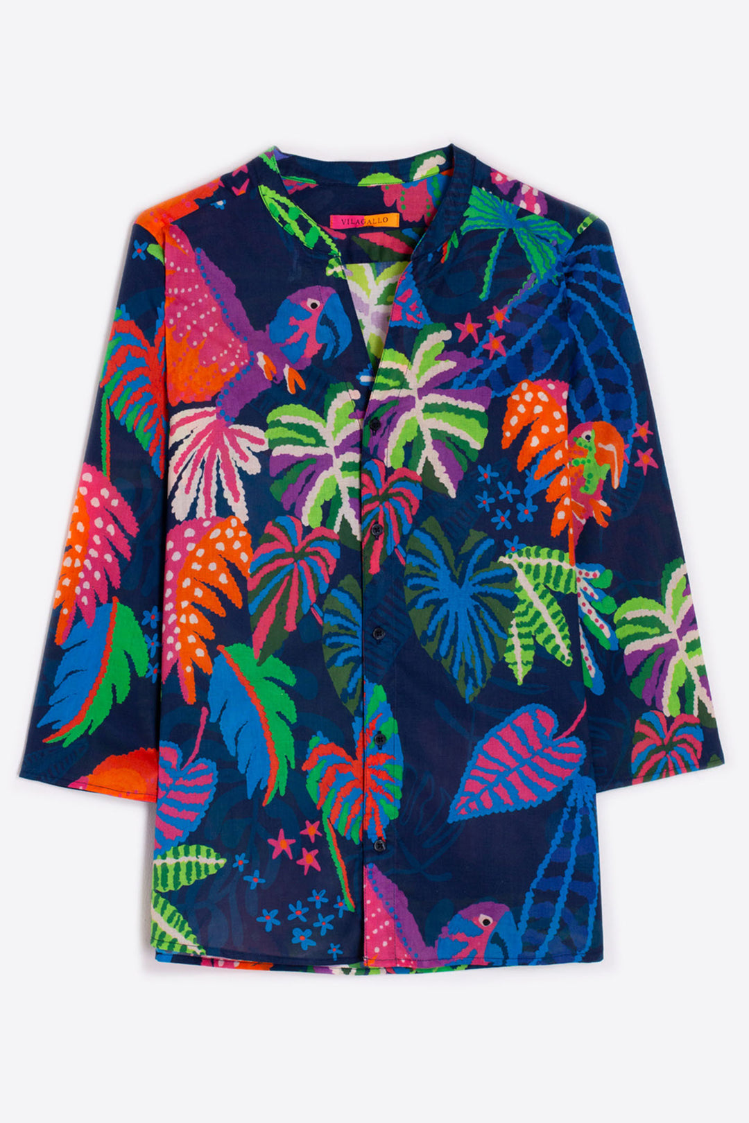 Vilagallo Juliet Blouse Blue Jungle Tropical Print 32277