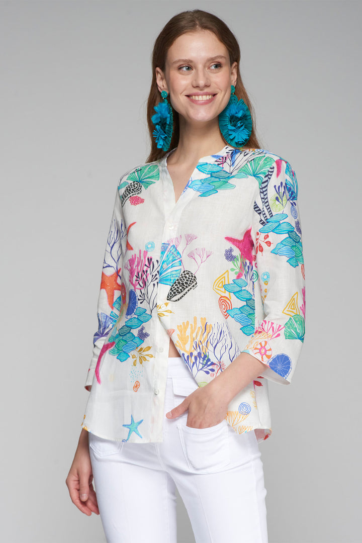 Vilagallo Juliet Blouse Motivos Marine Life Print 32312 - Shirley Allum Boutique