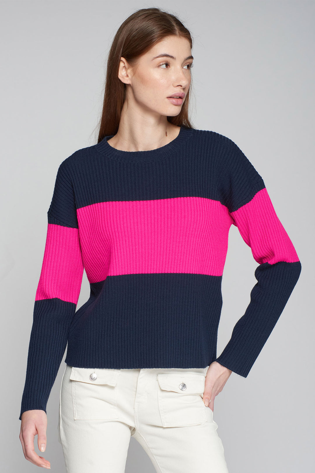 Vilagallo Jumper Block Stripe Navy Pink 31531 - Shriley Allum Boutique