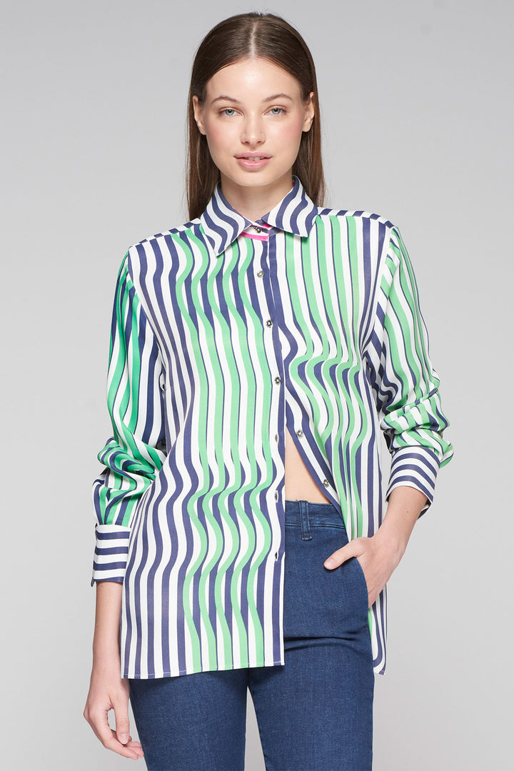 Vilagallo Mariela Shirt Raya Blue Green Pink Stripes 32321 - Shirley Allum Boutique