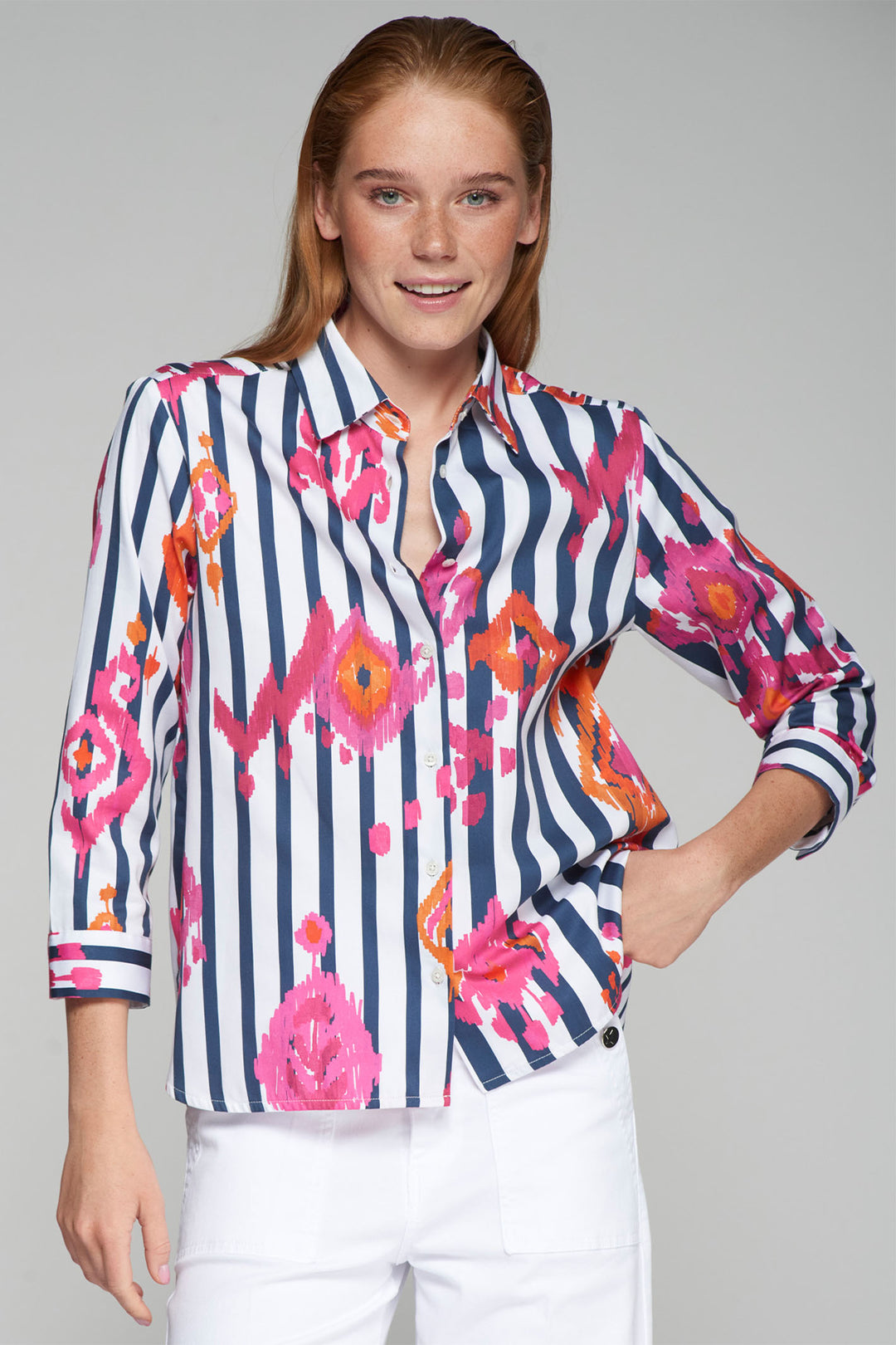 Vilagallo Poline Shirt Ikat Rosa Naranja Raya 32294 - Shirley Allum Boutique