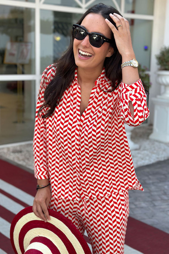 Vilagallo Sara Shirt Espiga Geometrico Rojo Punto 32237 - SHirley Allum Boutique