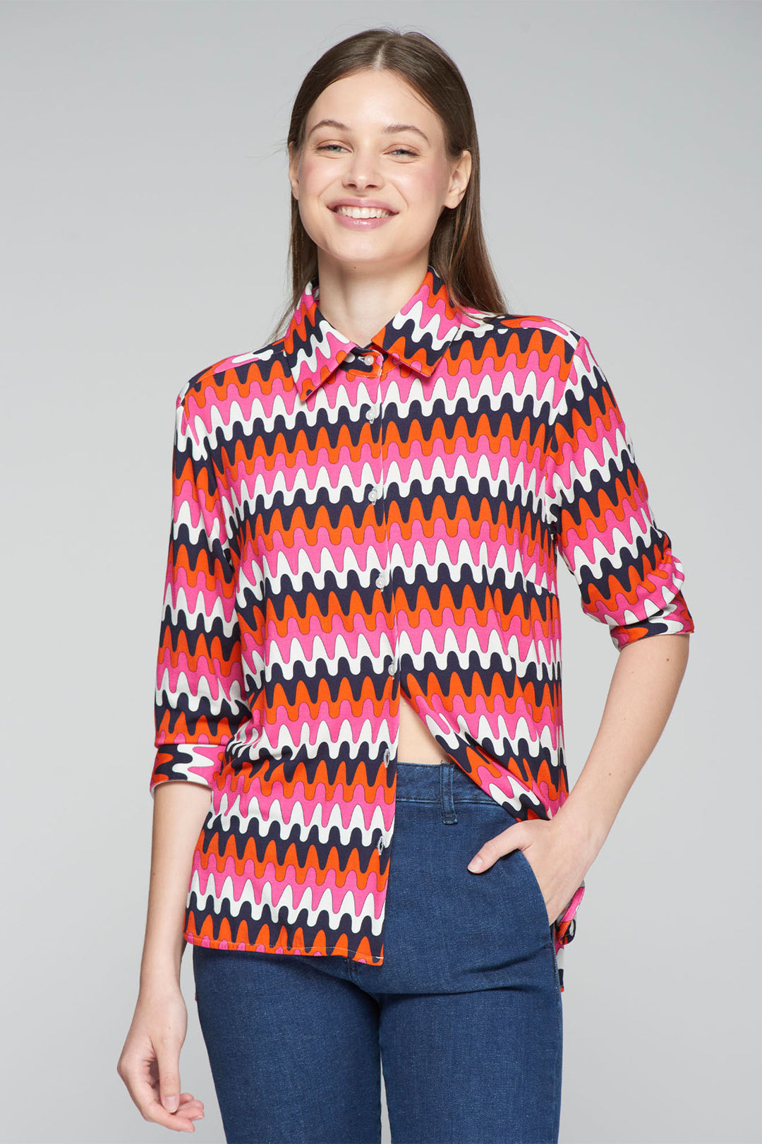 Vilagallo Sara Shirt Multicolour Point Waves Print 32236 - Shirley Allum Boutique