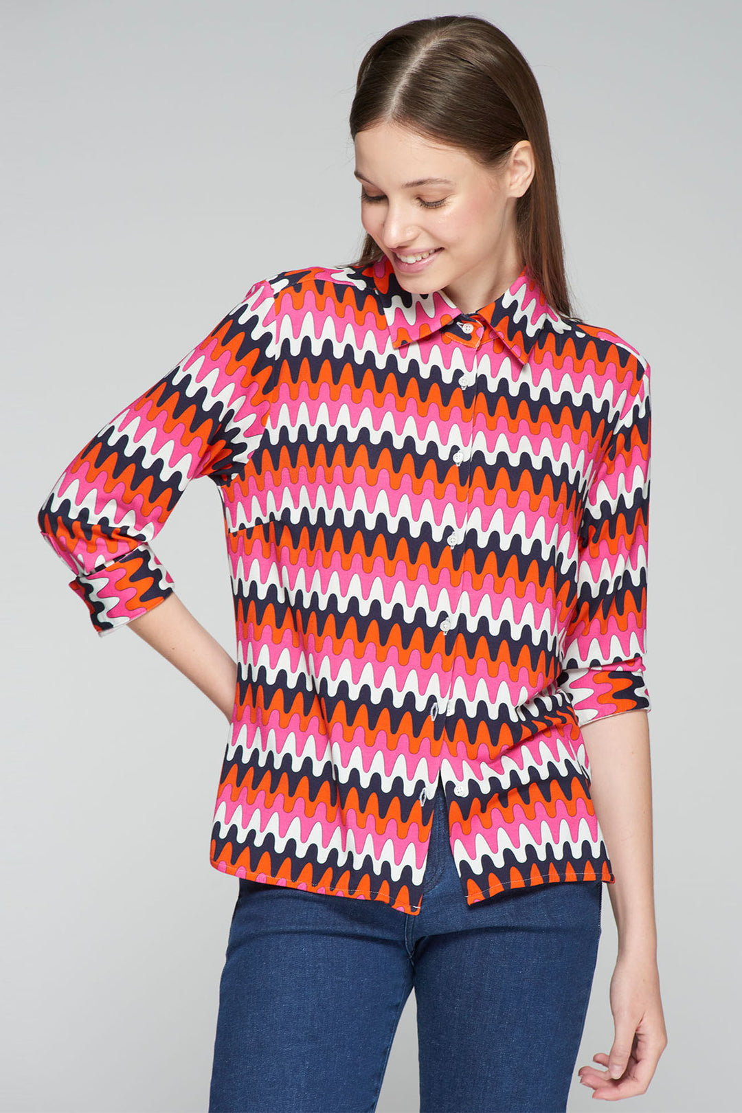 Vilagallo Sara Shirt Multicolour Point Waves Print 32236 - Shirley Allum Boutique