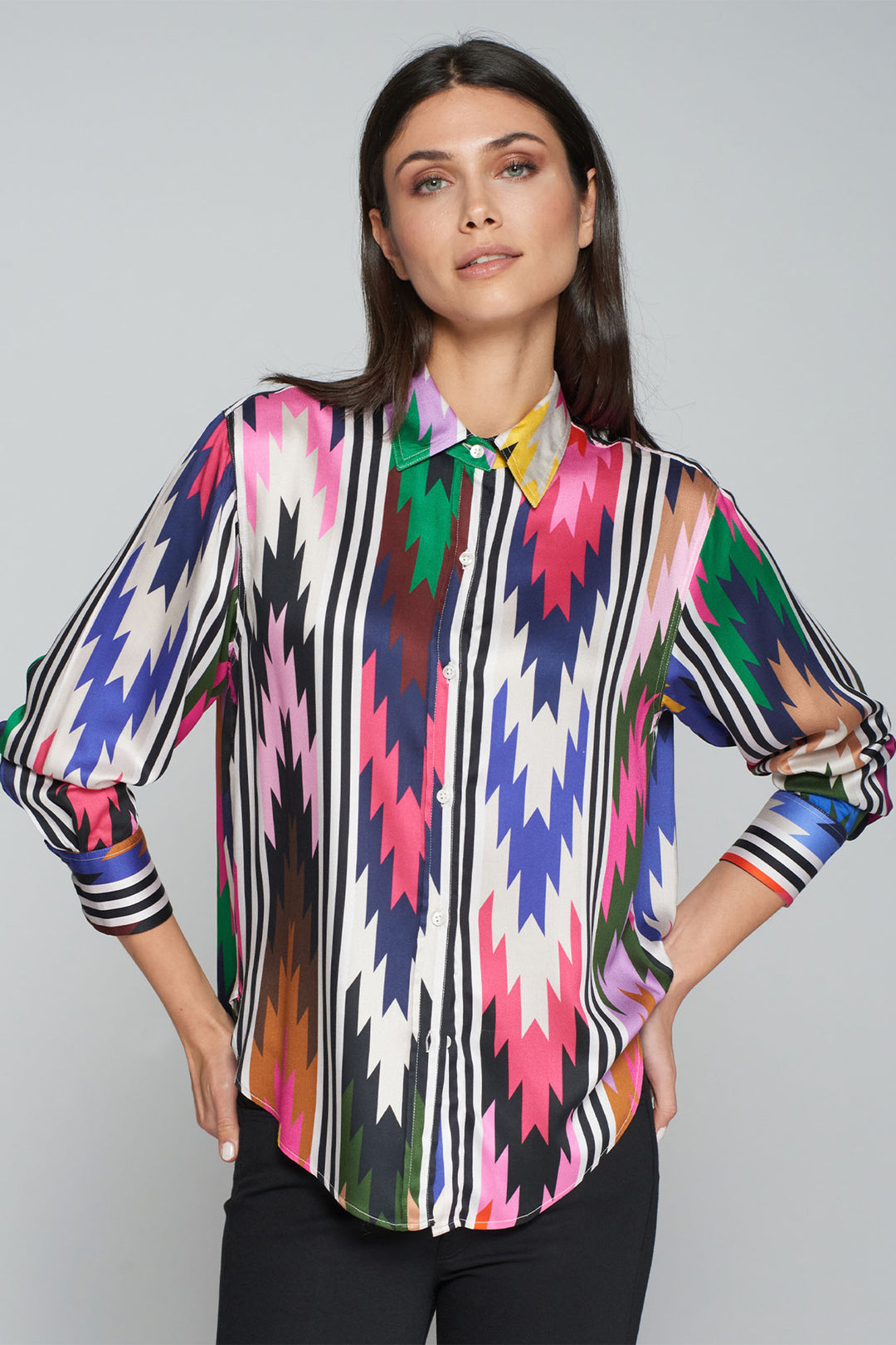 Vilagallo Shirt Navajo Multicolour Print 31916 - Shirley Allum Boutique