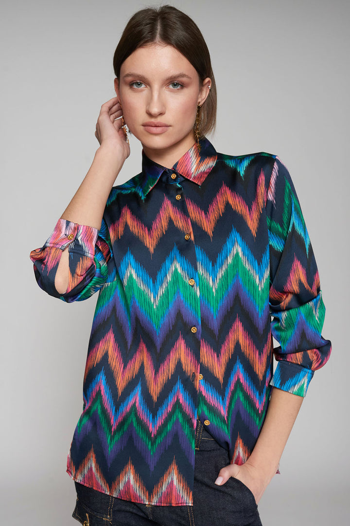 Vilagallo Shirt Navy Zigzag Print 31546 - Shirley Allum Boutique