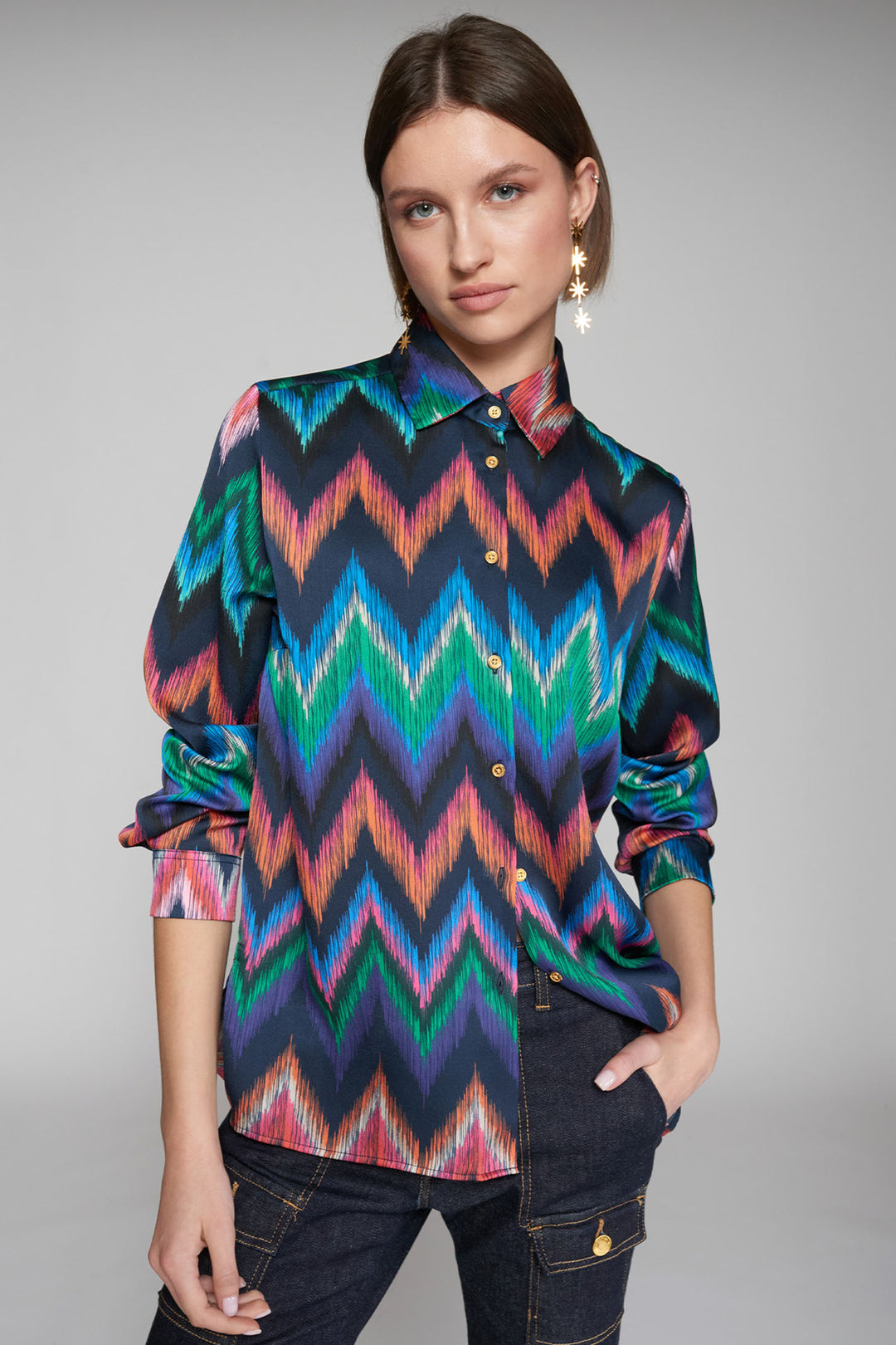 Vilagallo Shirt Navy Zigzag Print 31546 - Shirley Allum Boutique