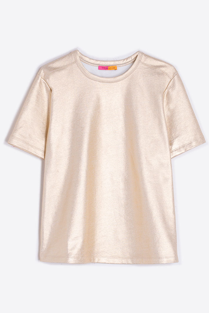 Vilagallo T-Shirt Top Metallic Gold Stretch 31798