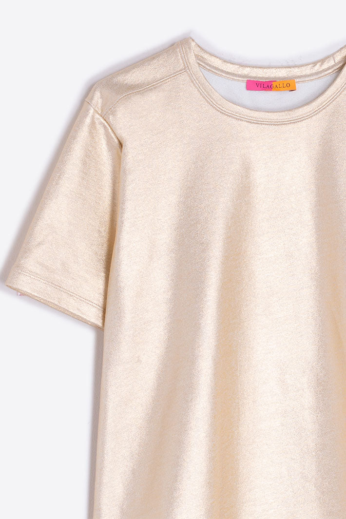 Vilagallo T-Shirt Top Metallic Gold Stretch 31798