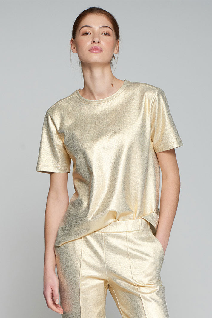 Vilagallo T-Shirt Top Metallic Gold Stretch 31798