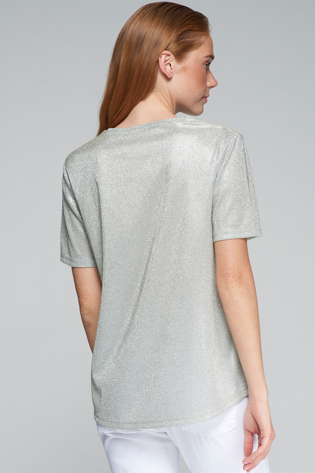 Vilagallo Tora T-Shirt Top Silver Lurex 32239 - Shirley Allum Boutique