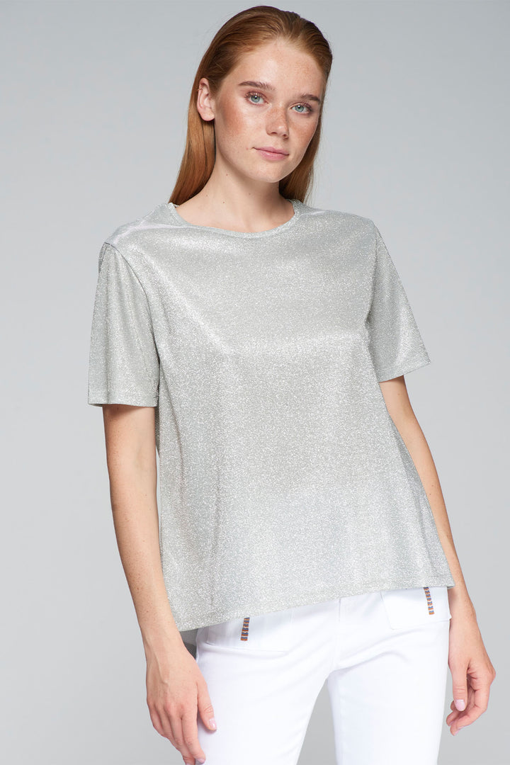 Vilagallo Tora T-Shirt Top Silver Lurex 32239 - Shirley Allum Boutique