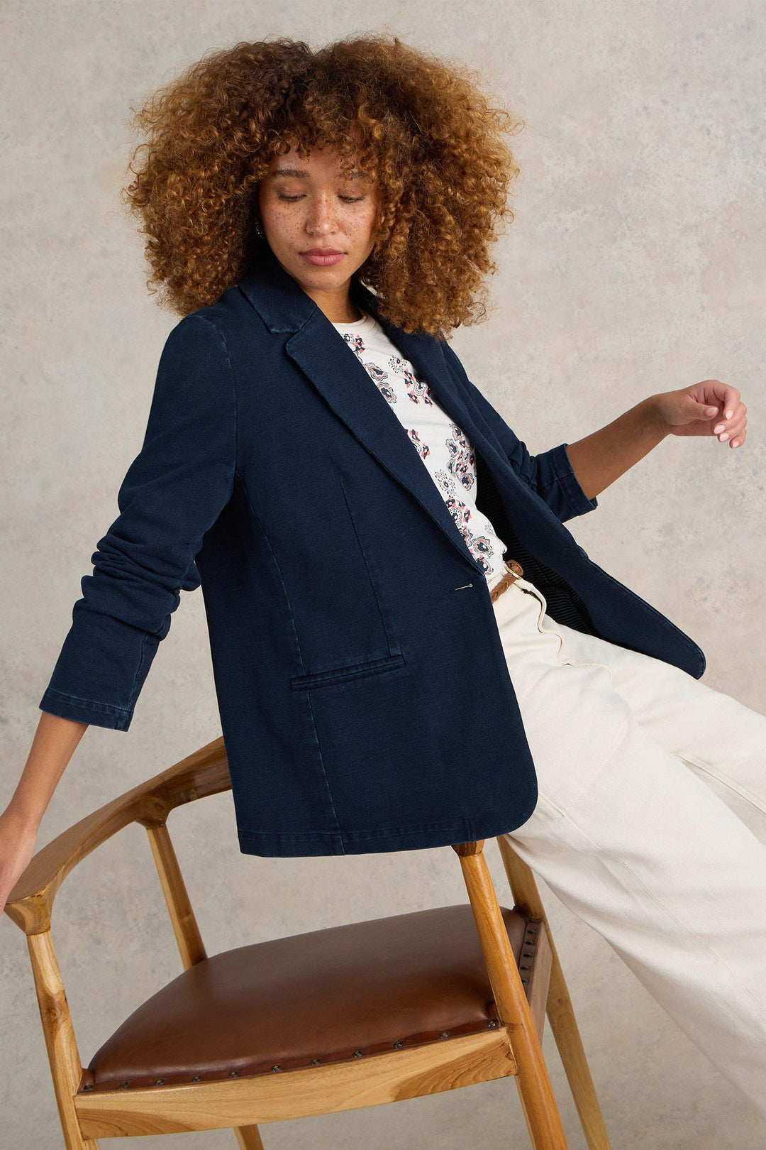 White Stuff Blazer Jacket Evelyn Dark Denim Jersey 441943 313550 - Shirley Allum Boutique