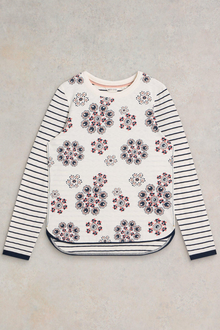 White Stuff Clara Long Sleeve T-Shirt Natural White Print 441865