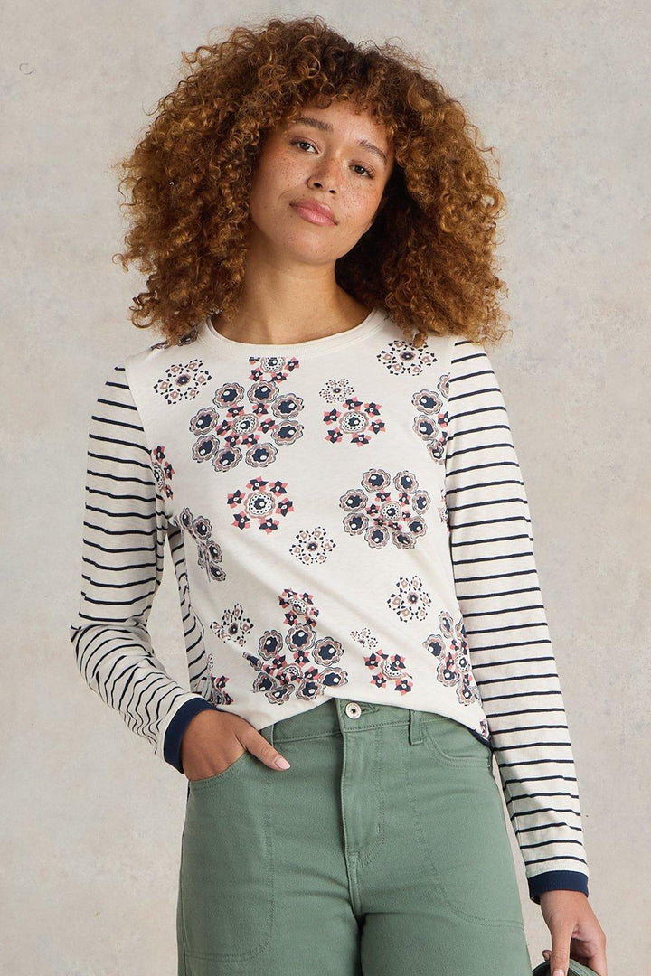 White Stuff Clara Long Sleeve T-Shirt Natural White Print 441865