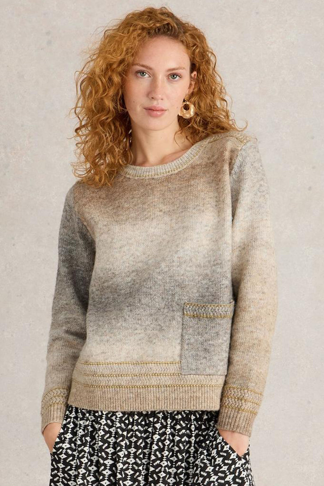 White Stuff Lilbet Natural Beige Multi Jumper 441541 - Shirley Allum Boutique