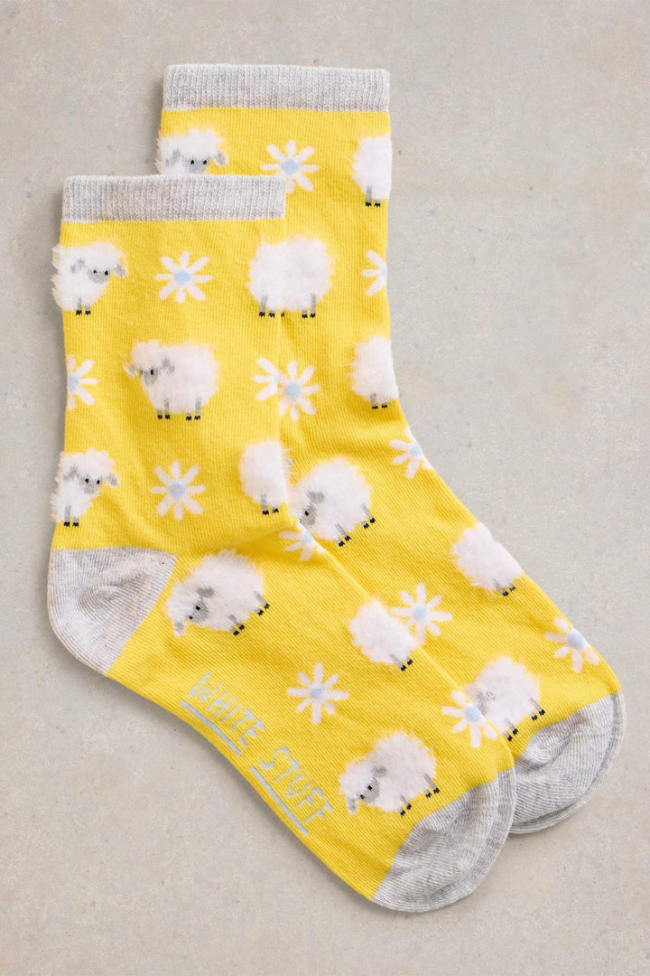 White Stuff Socks Fluffy Sheep Ankle Length Bright Yellow 442926 FAD148 - Shirley Allum Boutique