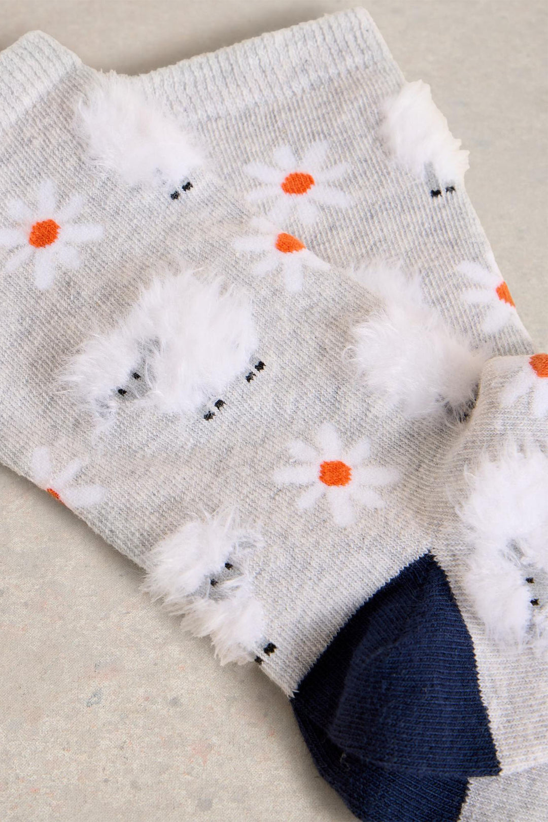 White Stuff Socks Fluffy Sheep Ankle Length Grey Multi 442926 7F7A7E - Shirley Allum Boutique