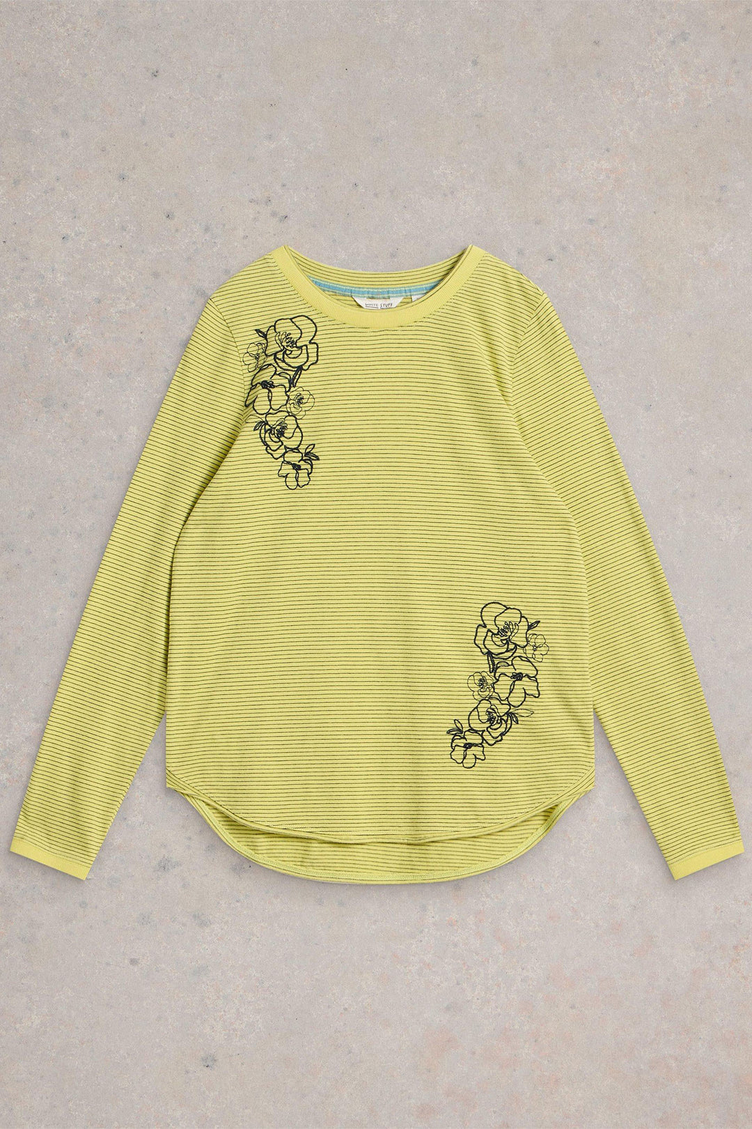 White Stuff T-Shirt Clara Long Sleeve Embroidered Yellow Multi 442993 - Shirley Allum Boutique