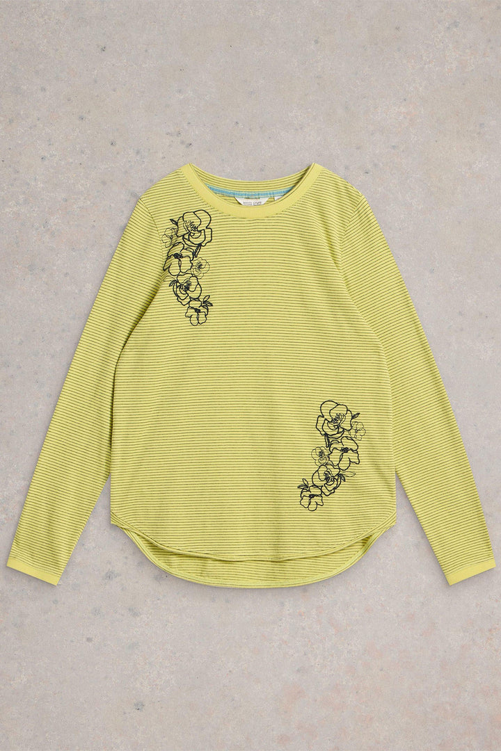 White Stuff T-Shirt Clara Long Sleeve Embroidered Yellow Multi 442993 - Shirley Allum Boutique