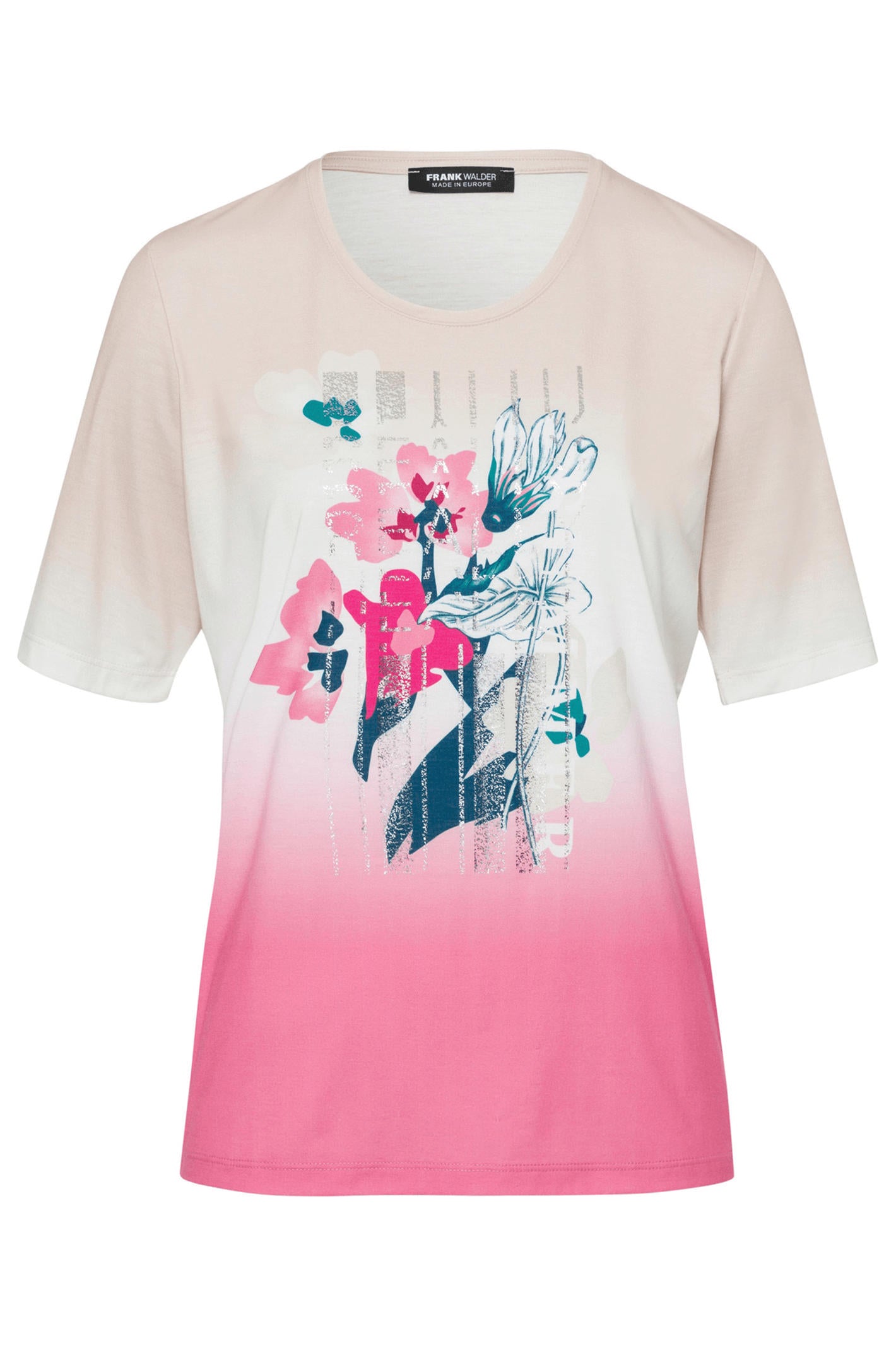 Frank Walder 103450 Pink Flower Print T-Shirt | Shirley Allum