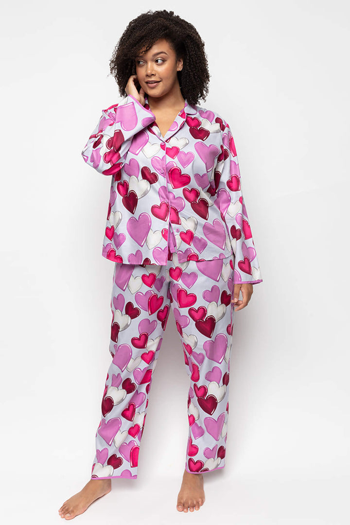 Cyberjammies 9558 Viola Heart Print Long Sleeve Grey Pyjama Top - Shirley Allum Boutique