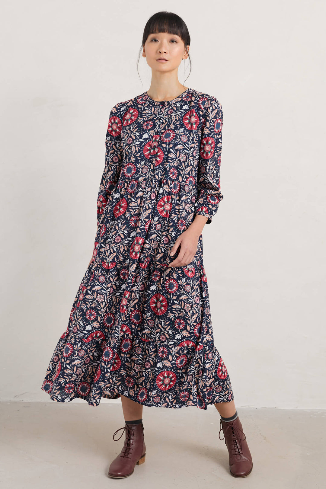 Seasalt Charbon Compass Rose Navy Maritime Print Dress - Shirley Allum Boutique