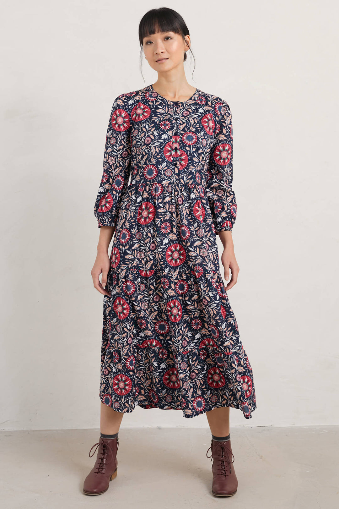 Seasalt Charbon Compass Rose Navy Maritime Print Dress - Shirley Allum Boutique