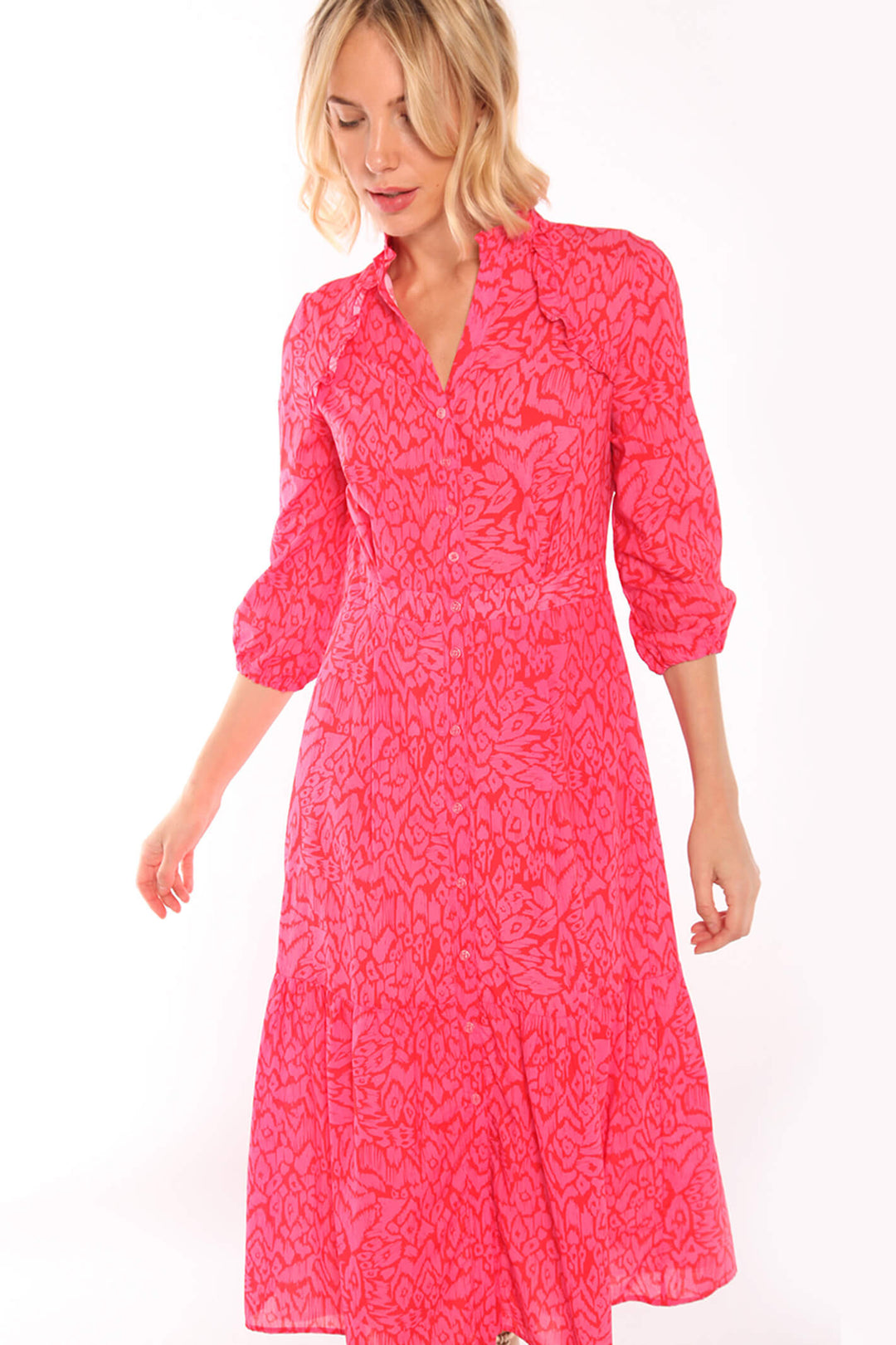 Vilagallo 30209 Brielle Red Pink Print Shirt Dress - Shirley Allum Boutique