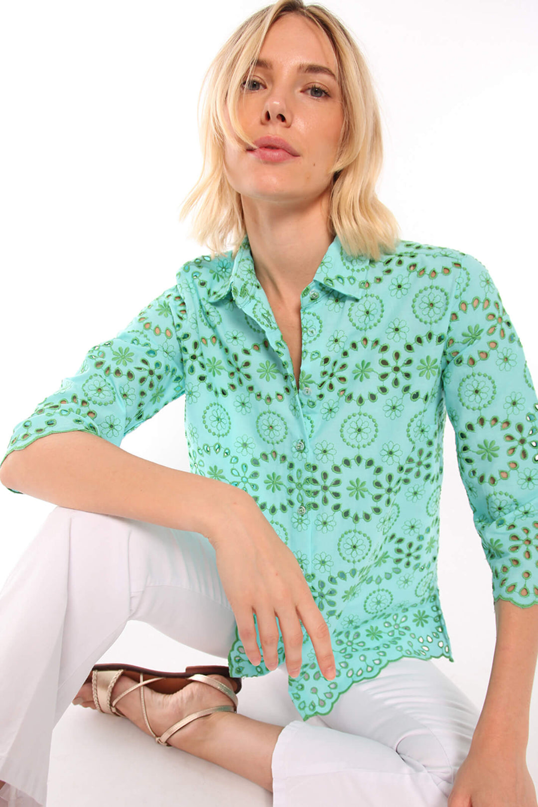 Vilagallo 30276 Sangalo Mint Green Punched Blouse - Shirley Allum Boutique