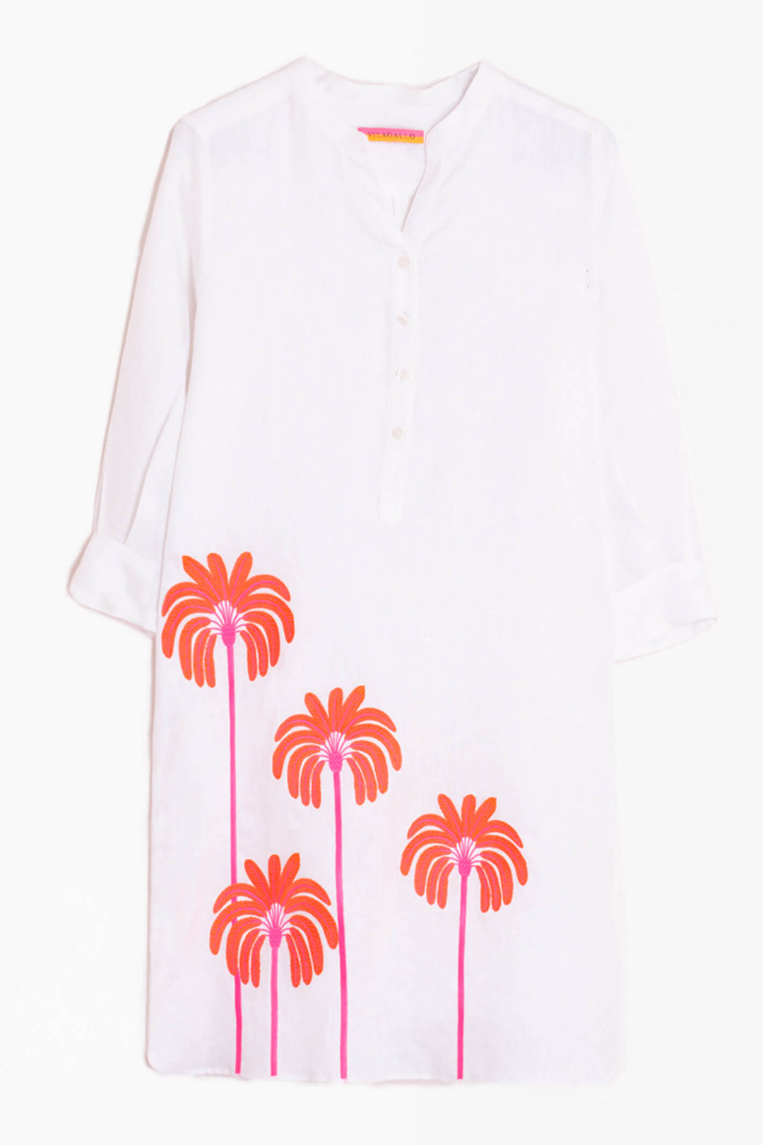 Vilagallo 30372 White Linen Palm Print Shirt Dress - Shirley Allum Boutique