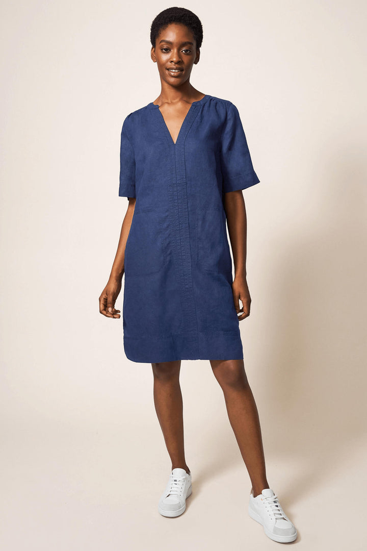 White Stuff 438231 June Dark Navy Linen Shift Dress - Shirley Allum Boutique