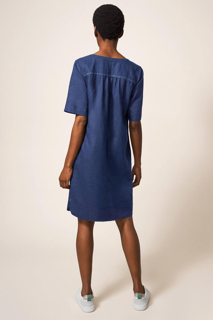 White Stuff 438231 June Dark Navy Linen Shift Dress - Shirley Allum Boutique